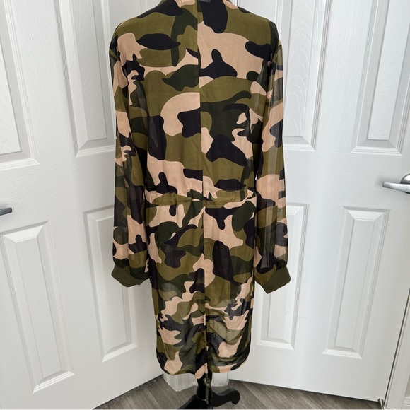Camouflage Sheer Gold Zippered Drawstring Waist Coverup  Size 2X - Picture 8 of 10
